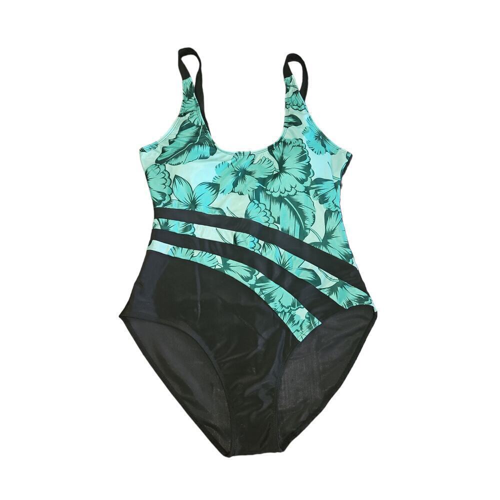 Women's One Piece Green/Black Floral Swimsuit Sz XL